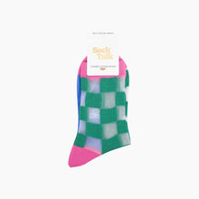 Load image into Gallery viewer, Square Checkerboard Combed Cotton Sheer Pop Socks in Green
