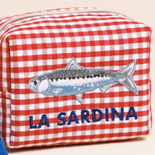Load image into Gallery viewer, Red and White Gingham Fish Embroidered Pouch
