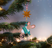 Load image into Gallery viewer, Handmade Green Mouse &amp; Star Christmas Decoration
