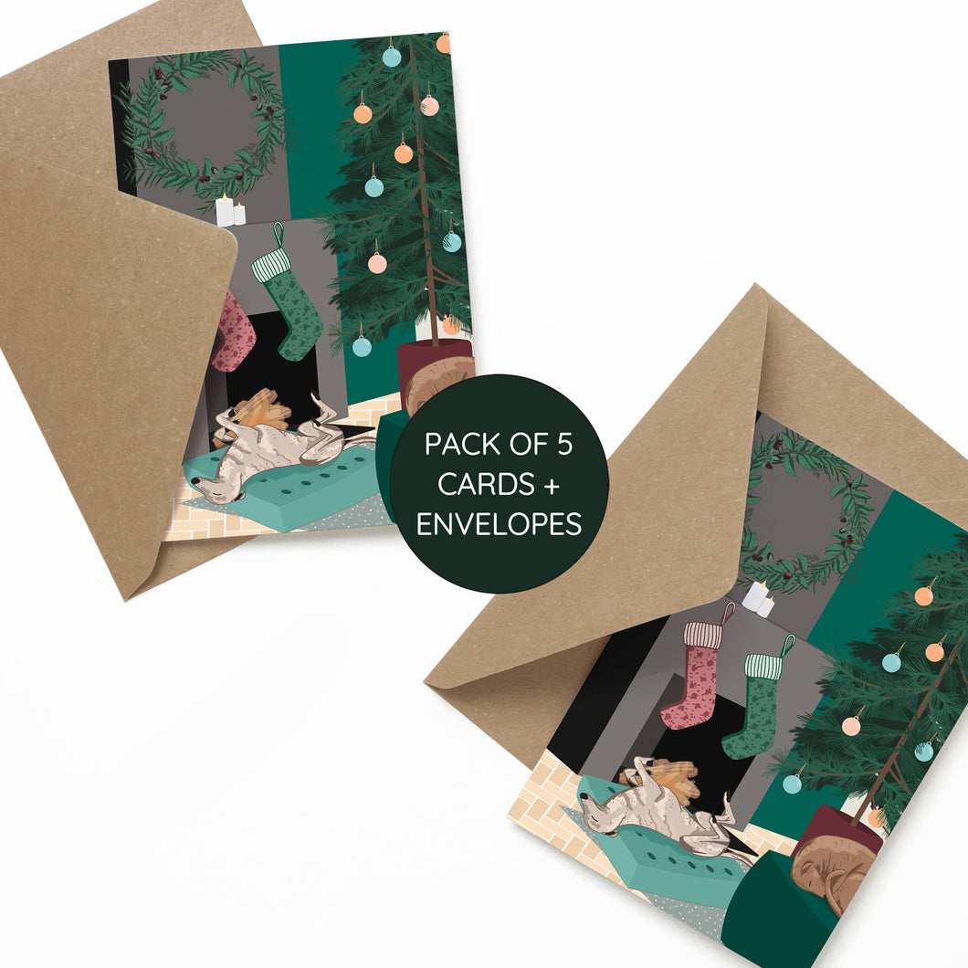 Sleeping Sighthounds Pack Of 5 Christmas Cards