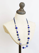 Load image into Gallery viewer, Blue Beaded Necklace with Beaten Rings
