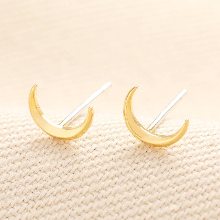 Tiny Moon Stud Earrings in Gold