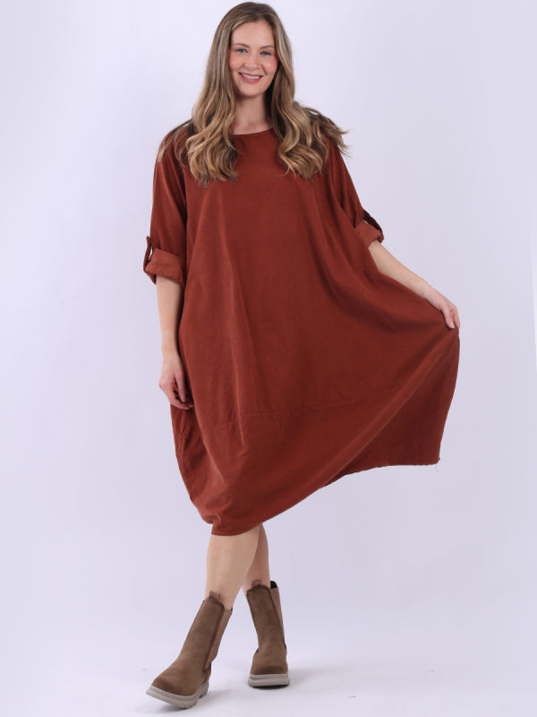 Rust Corduroy Smock Dress