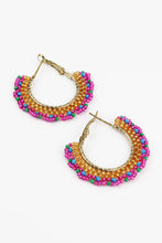 Load image into Gallery viewer, Gold &amp; Pink Beaded Hoop Earrings
