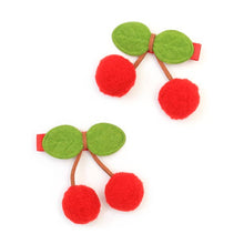 Load image into Gallery viewer, Set of 2 Cherry Pom Pom Hair Clips
