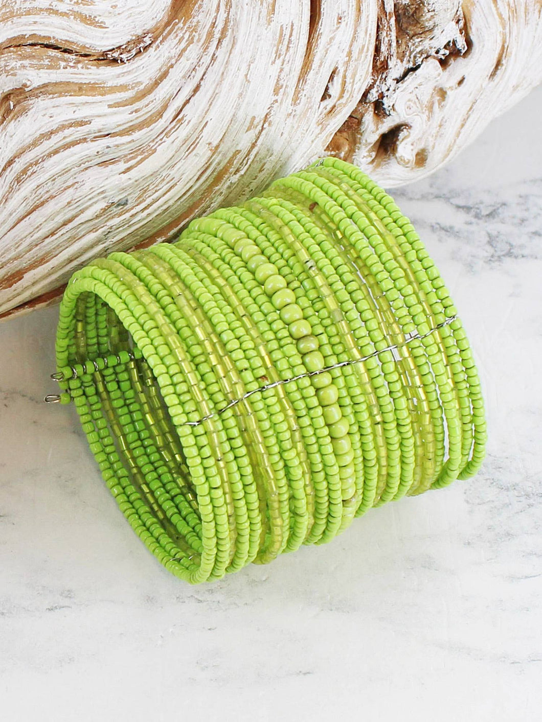 Lime Green Beaded Cuff Bracelet
