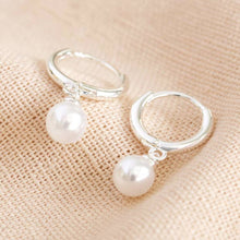 Load image into Gallery viewer, Glass Pearl Huggie Hoop Earrings

