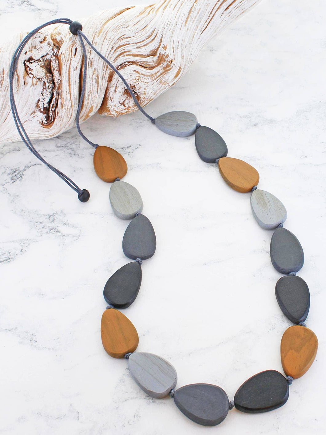 Long Wooden Pebble Necklace