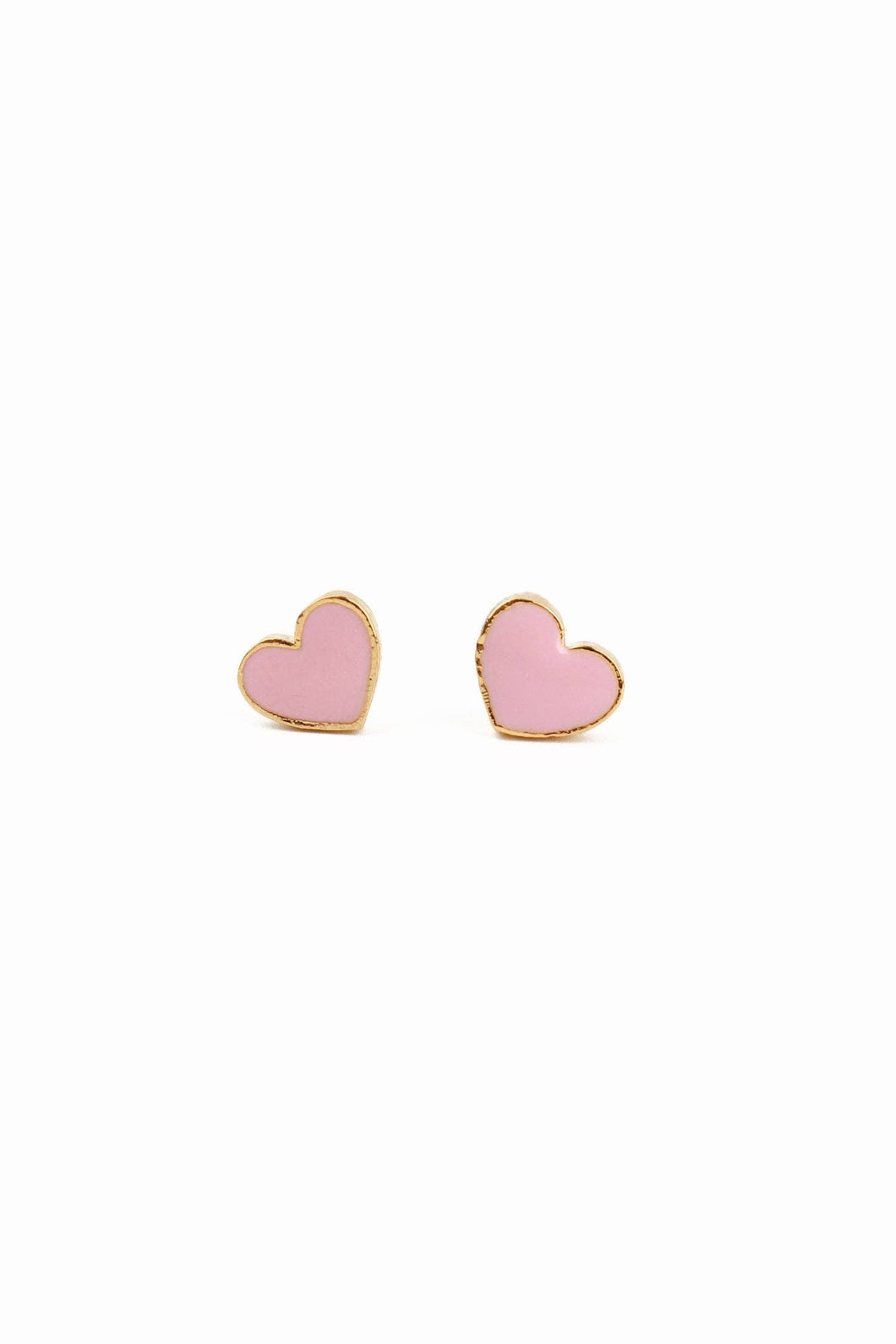 Pink Enamel Heart Stud Earrings