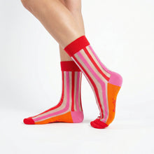 Load image into Gallery viewer, Stripe Sheer and Combed Cotton in Red/Orange
