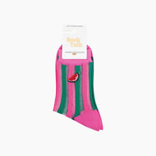 Load image into Gallery viewer, Watermelon Stripes Combed Cotton Sheer Pop Socks in Pink
