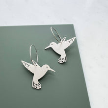 Load image into Gallery viewer, Silver Hummingbird Hoop Earrings
