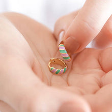 Load image into Gallery viewer, Purple &amp; Green Enamel Striped Huggie Hoop Earring
