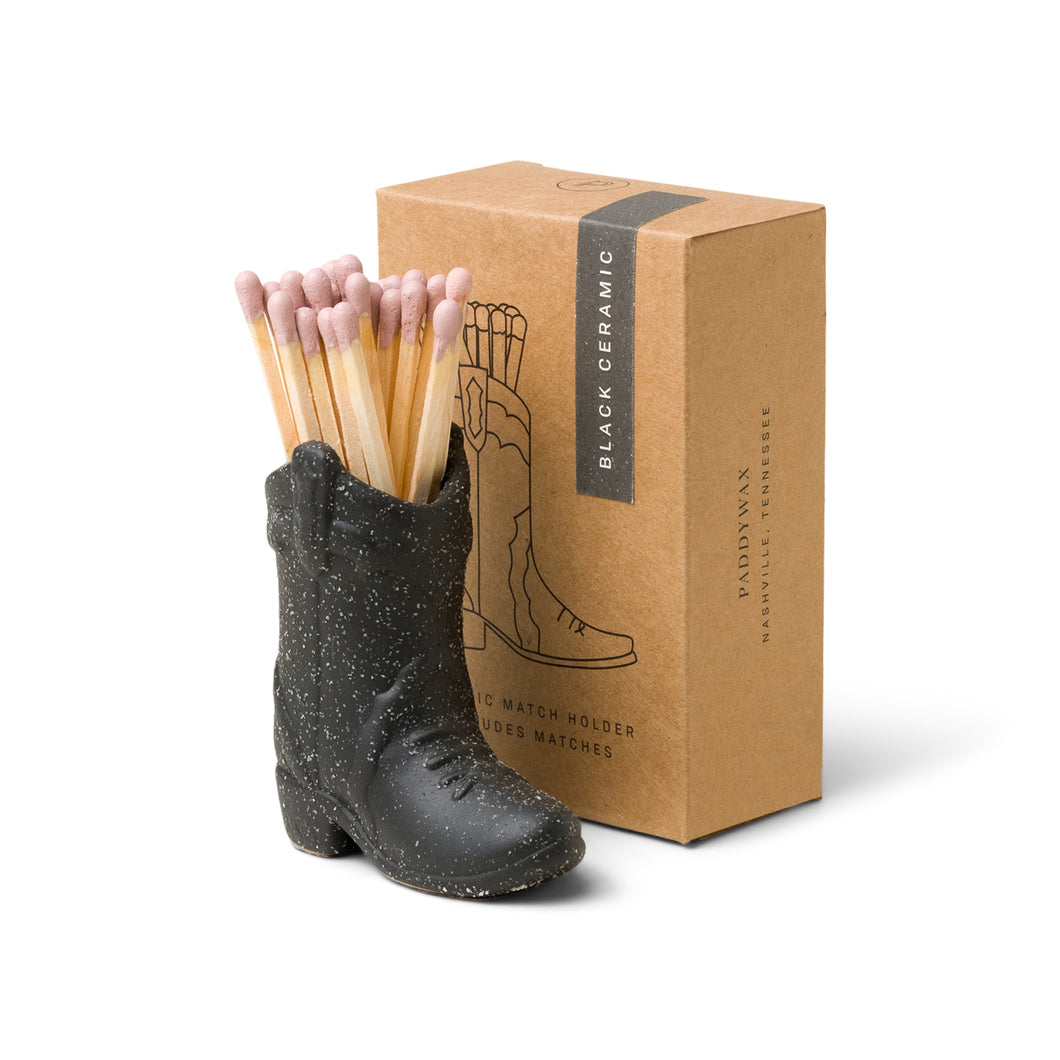 Black Cowboy Boot Holder with 25 Matches