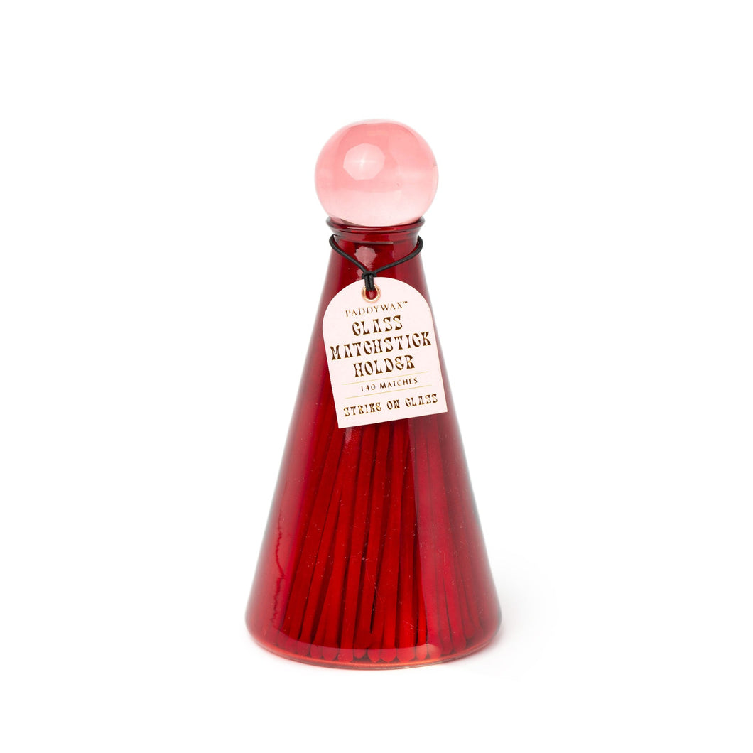 Volcano Red Glass Matchstick Jar & Matches