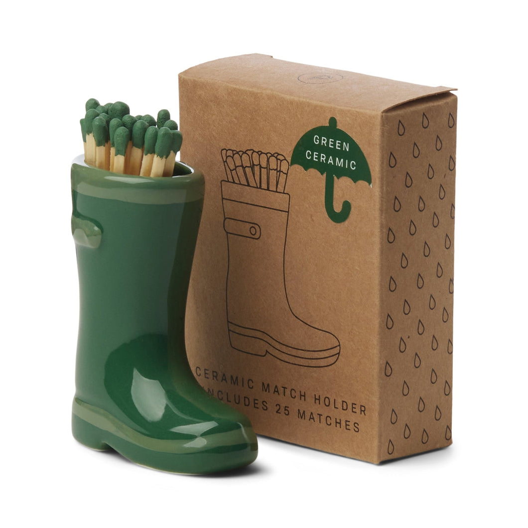 Green Wellington Matchstick Holder with 25 Matches