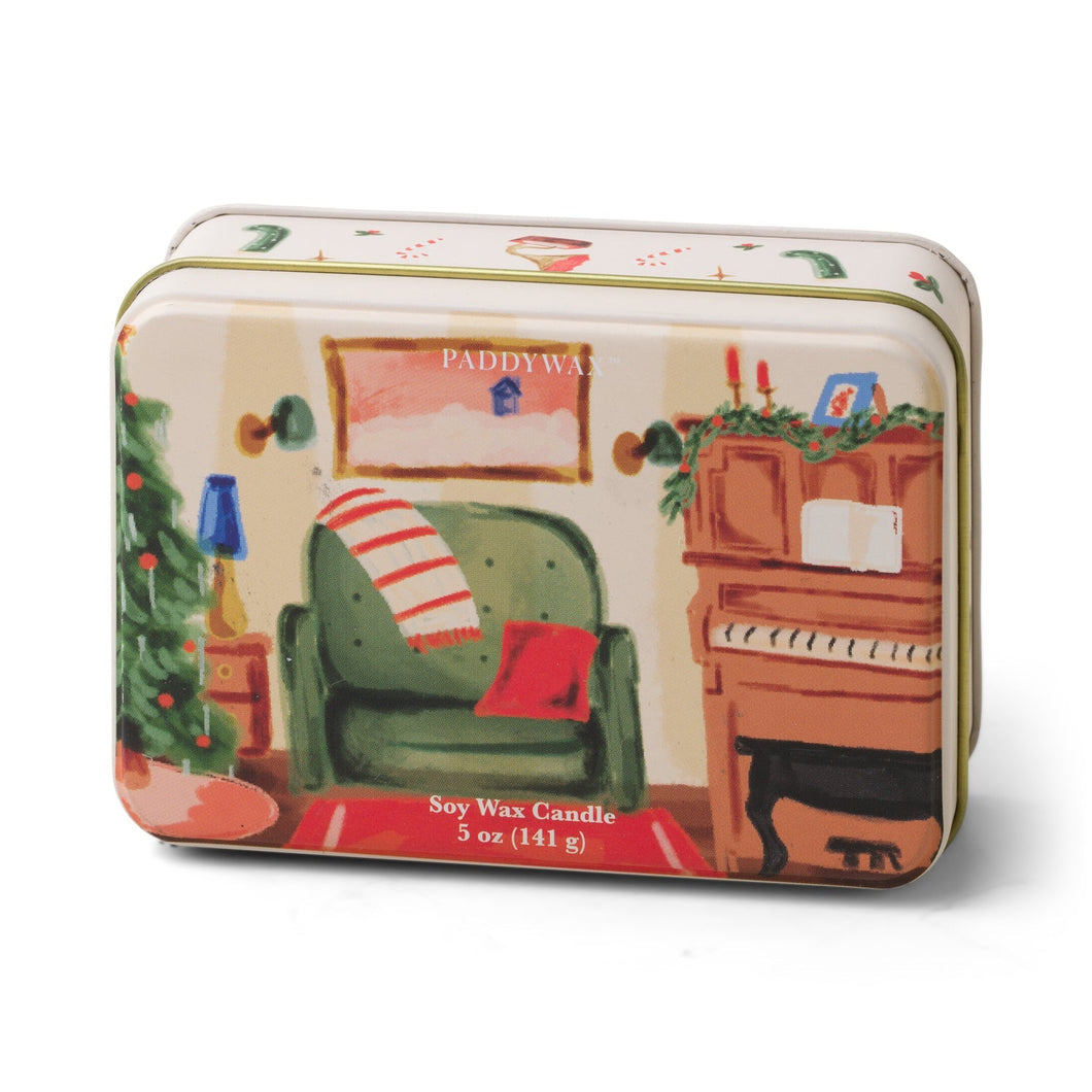 Christmas Scene Tin Candle - Pomegranate Spruce