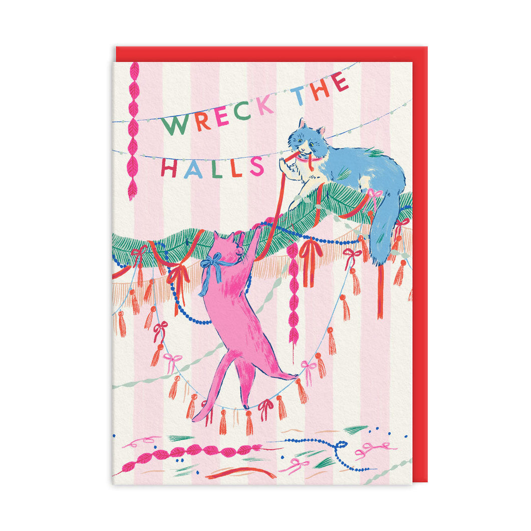 Wreck The Halls Cats Christmas Greetings Card