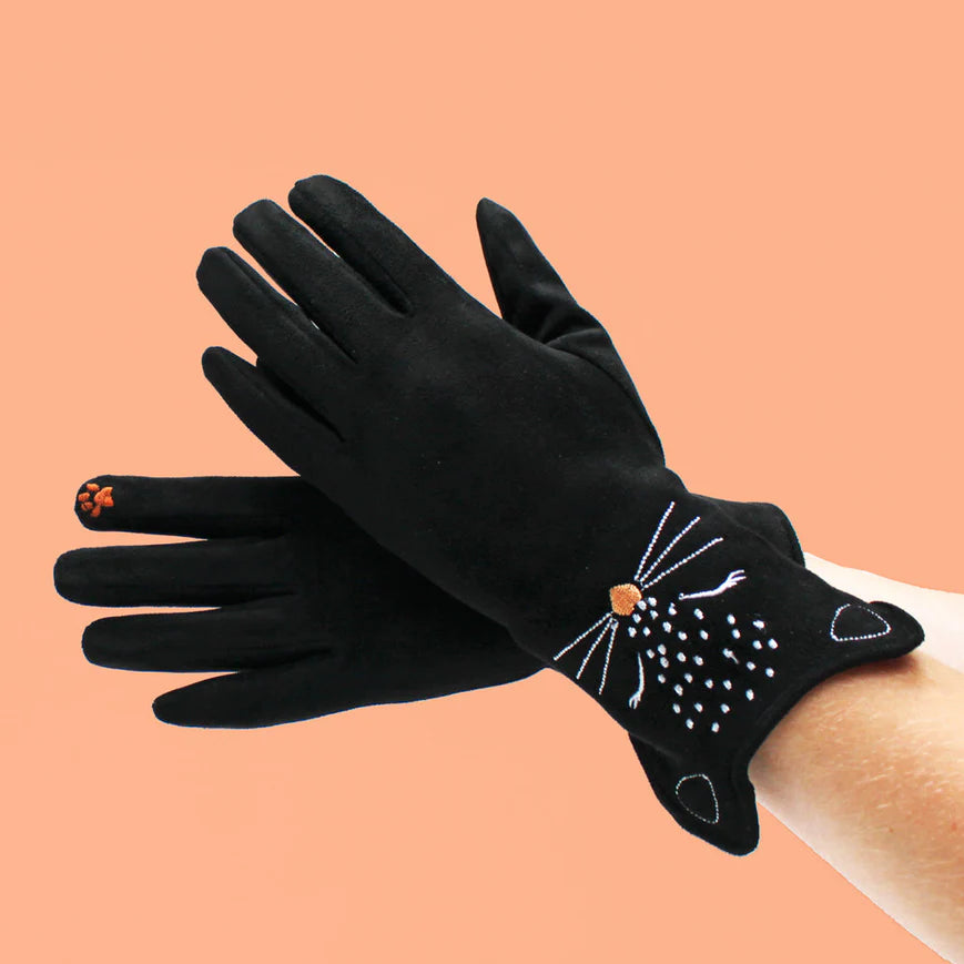 Feline Embroidered Gloves