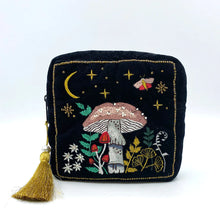 Load image into Gallery viewer, Forage Black Velvet Embroidered Make Up Bag
