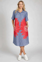 Load image into Gallery viewer, Gingham Flower Print Shirt Dress
