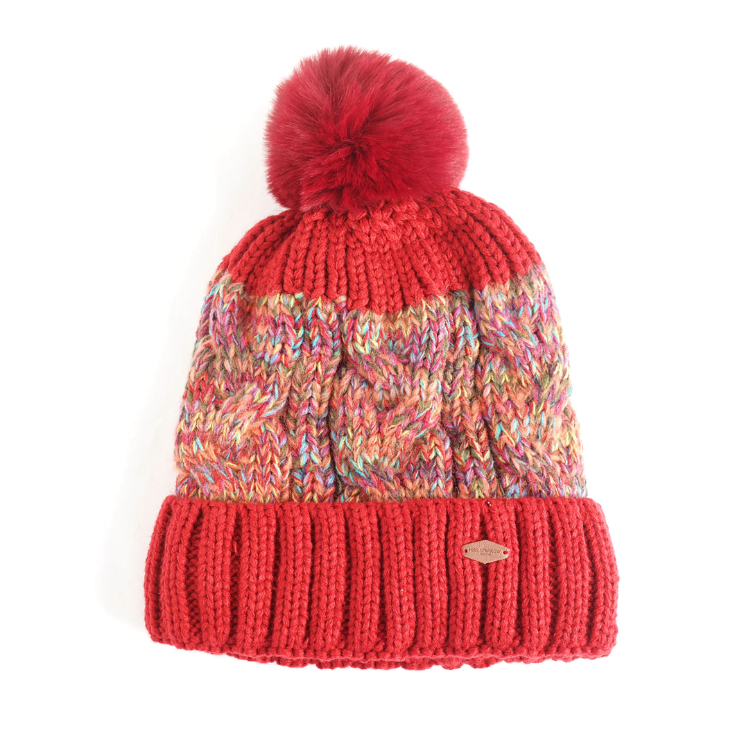 Red Rainbow Knit Bobble Hat