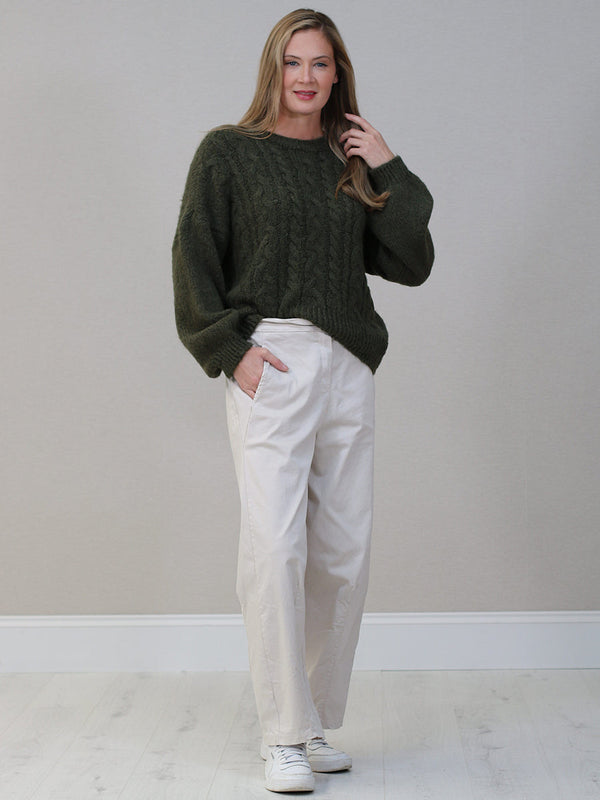 Dark Green Cable Knit Wool Mix Sweater