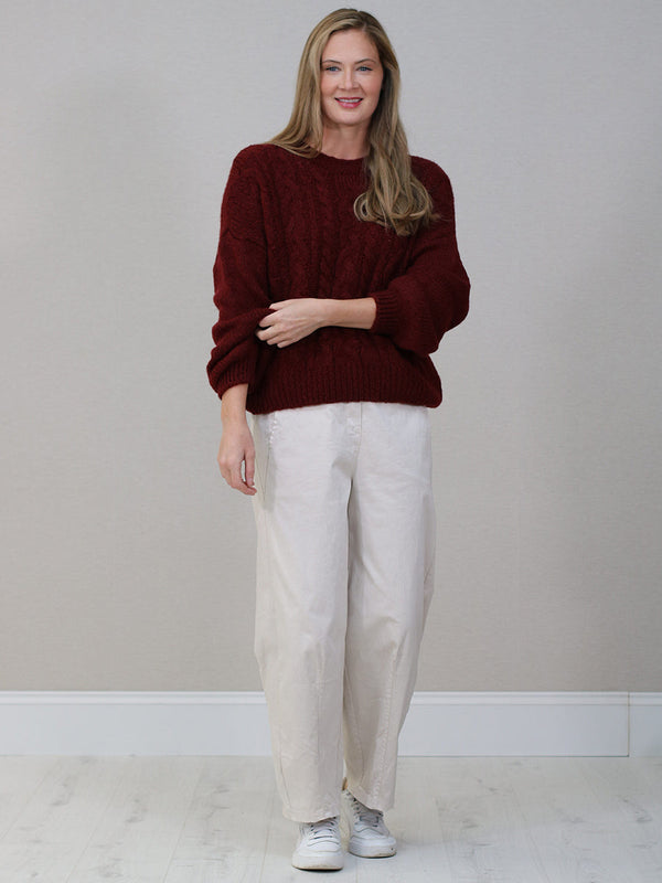 Wine Cable Knit Wool Mix Sweater