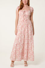 Load image into Gallery viewer, Tie Front Shirred Floral Maxi Dress
