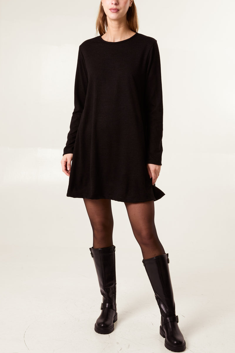 Black Fine Knit Swing Mini Dress