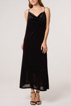 Load image into Gallery viewer, Black Cowl Neck Velvet Slip Dress
