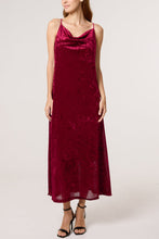 Load image into Gallery viewer, Berry Cowl Neck Velvet Slip Dress
