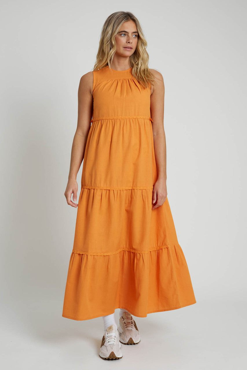 Linen Blend Tiered Maxi Dress