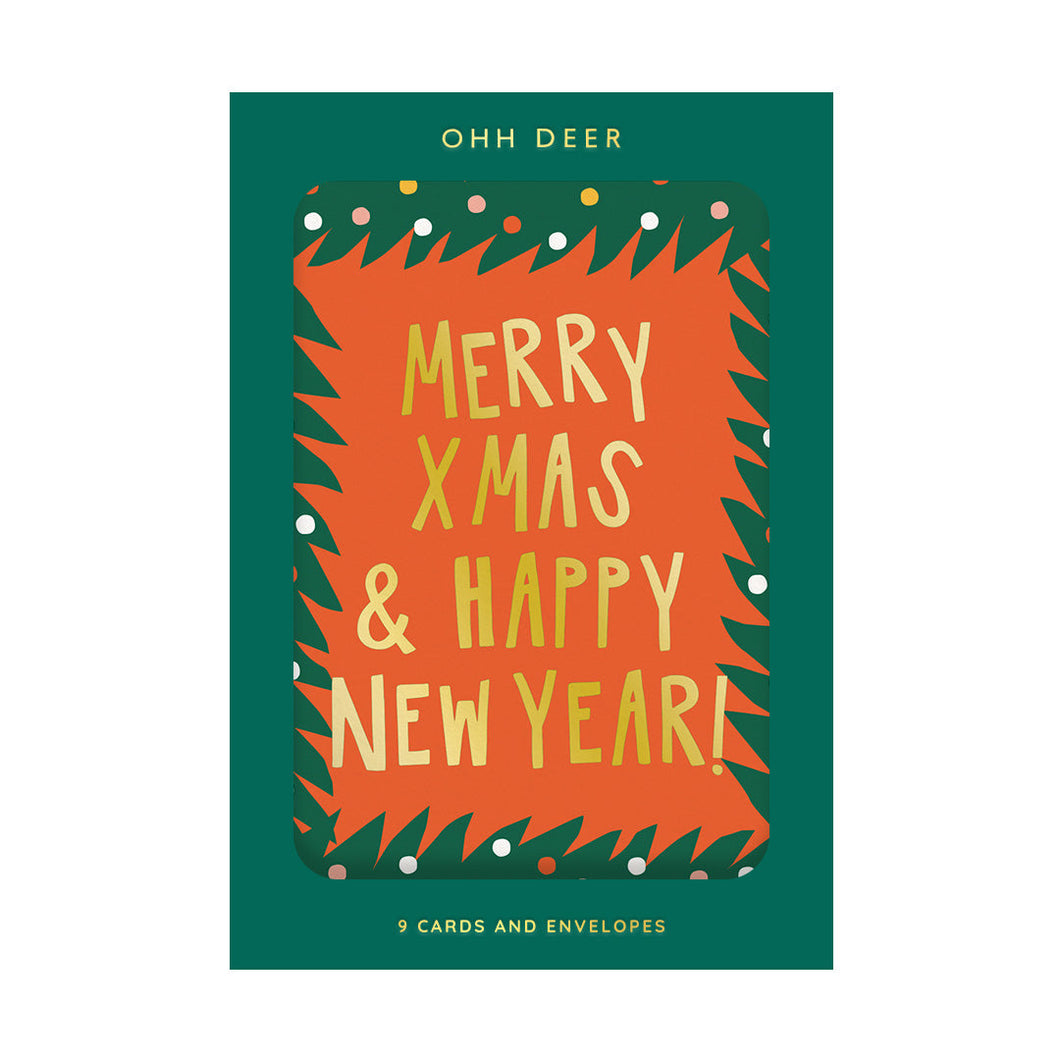 Pack of 9 Typography Christmas Cards