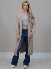 Load image into Gallery viewer, Beige Ribbed Longline Hooded Cardigan
