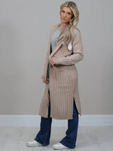Load image into Gallery viewer, Beige Ribbed Longline Hooded Cardigan
