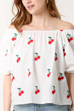 Load image into Gallery viewer, Embroidered Cherries Bardot Top
