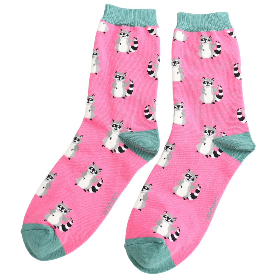 Hot Pink Raccoon Bamboo Socks