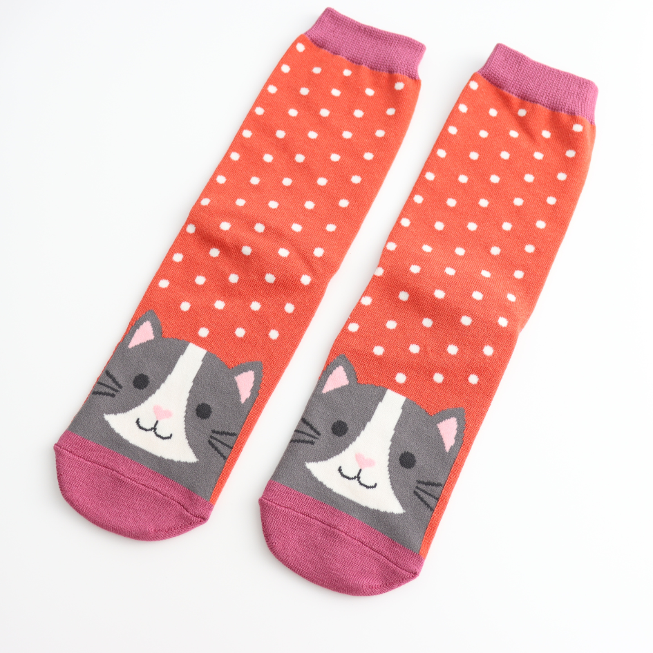 Cool Cat Orange Bamboo Socks