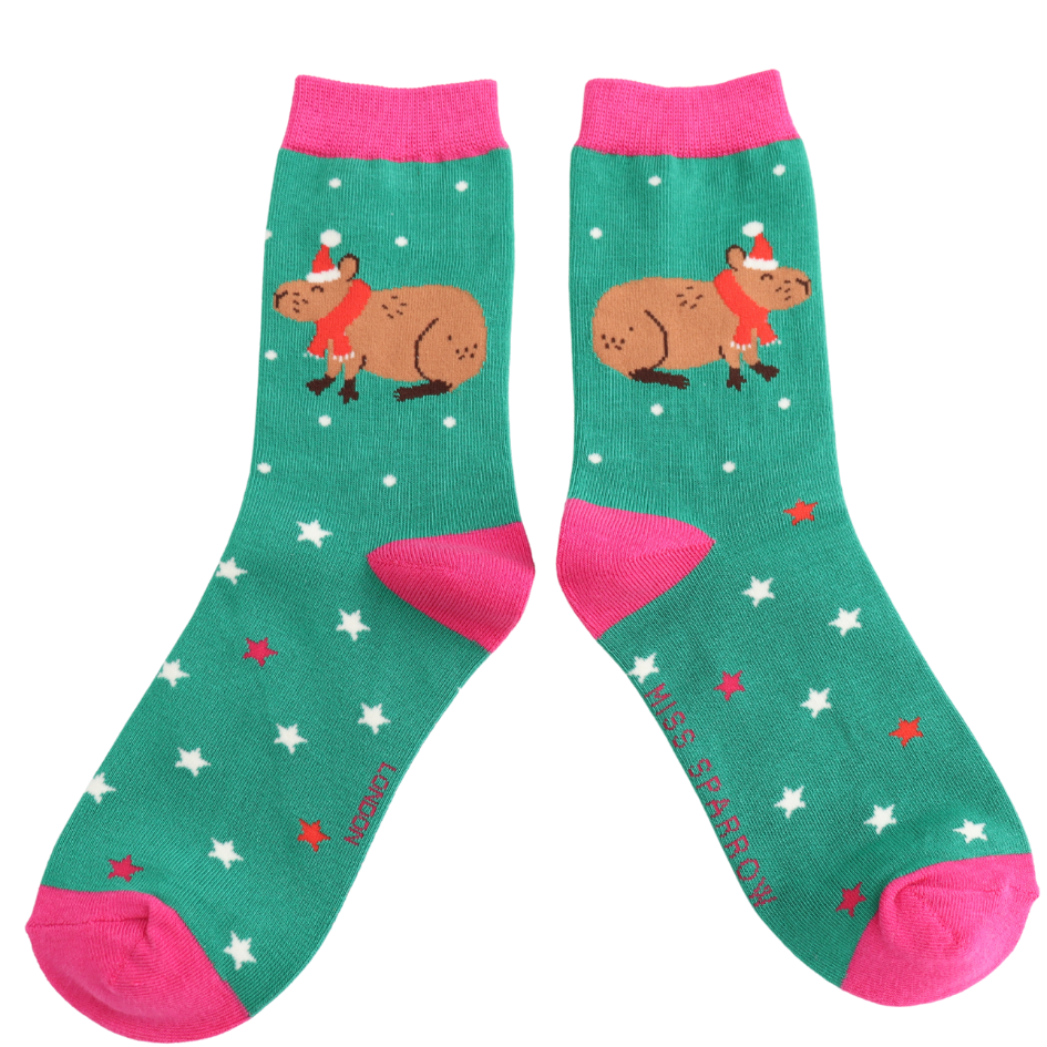Festive Capybara Bamboo Socks