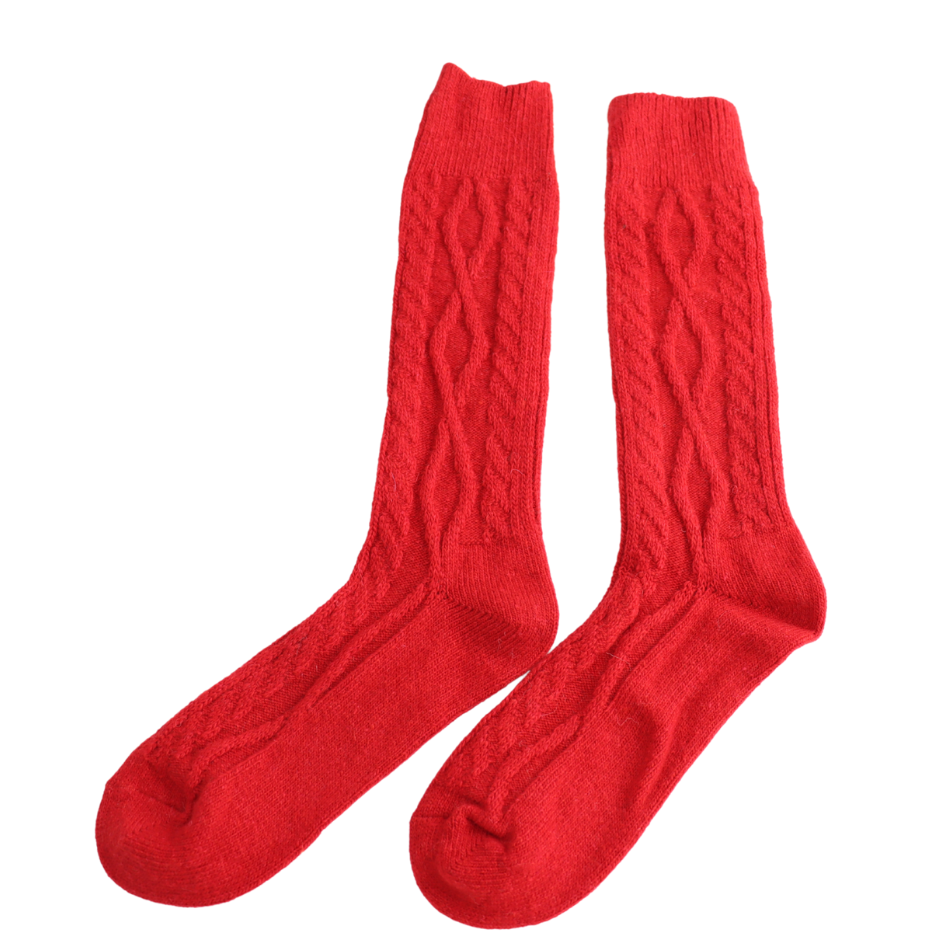 Red Cosy Wool Blend Cable Knit Socks