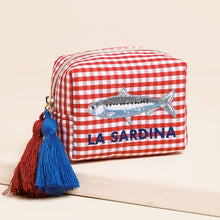 Load image into Gallery viewer, Red and White Gingham Fish Embroidered Pouch
