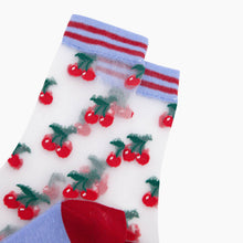 Load image into Gallery viewer, Cherry Fruit Combed Cotton Sheer Pop Socks
