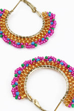 Load image into Gallery viewer, Gold &amp; Pink Beaded Hoop Earrings
