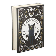 Load image into Gallery viewer, Black Cat Magick Book of Spells Shaped Storage Box
