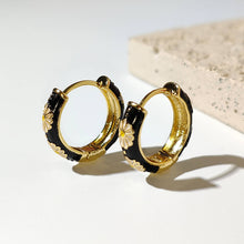 Load image into Gallery viewer, Black Enamel Daisy Huggie Hoop Earrings
