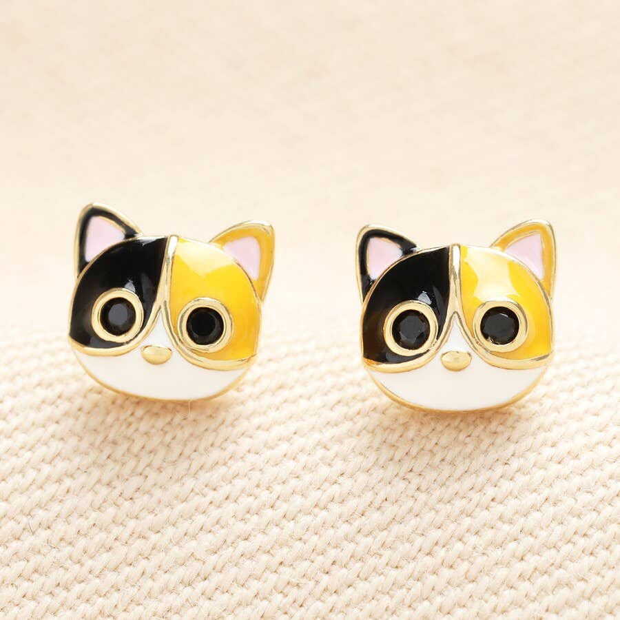 Enamel Cat Stud Earrings