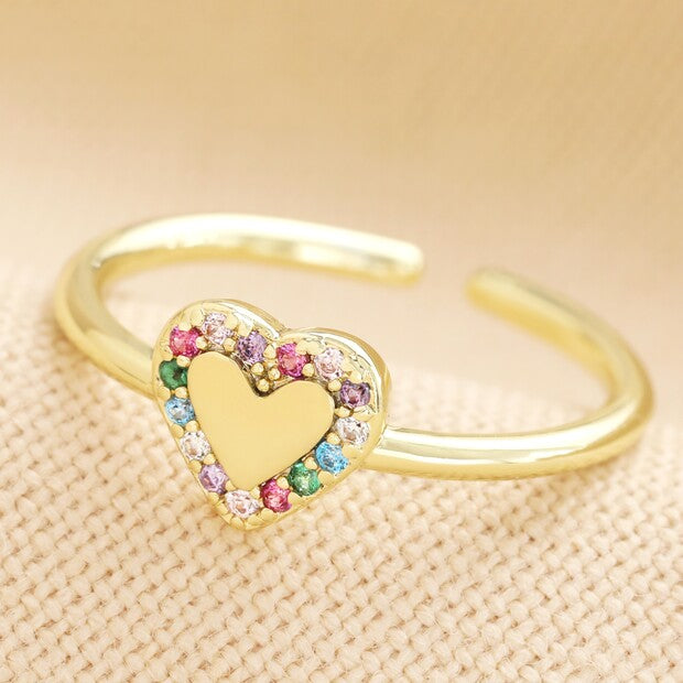 Adjustable Gold Rainbow Crystal Ring