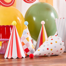 Load image into Gallery viewer, Pack of 8 Party Hats with Pom Poms
