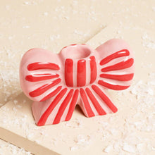 Load image into Gallery viewer, Pink and Red Stripe Bow Ceramic Candle Holder
